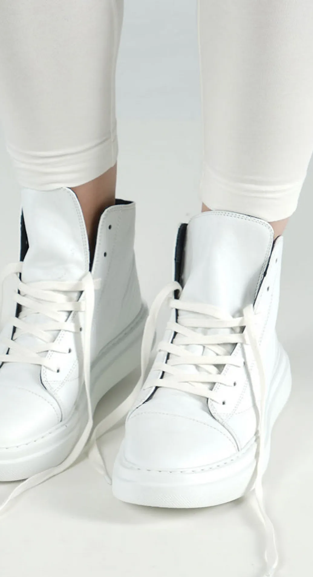 PRE-ORDER - Lace Up High Top Pumps in Navy (Pictured in Offwhite)