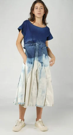 PRE-ORDER - Layered Denim Shift Dress in Mandarine Dye (Pictured in Bleachwash)