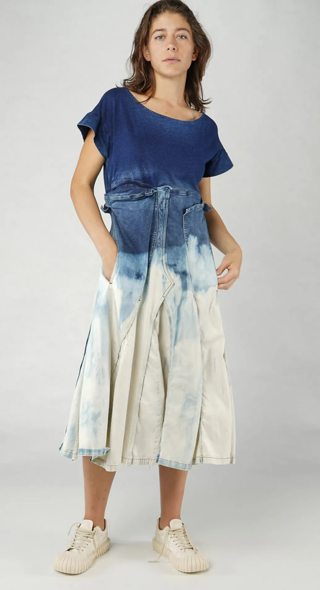 PRE-ORDER - Layered Denim Shift Dress in Mandarine Dye (Pictured in Bleachwash)