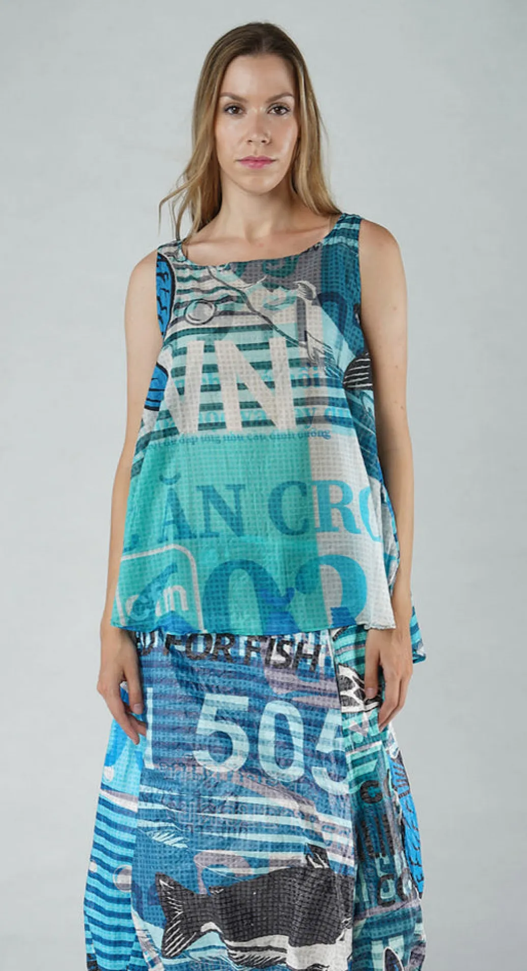 PRE-ORDER - Lightweight Cotton Sleeveless Top in Grey Print (Pictured in Colorful)