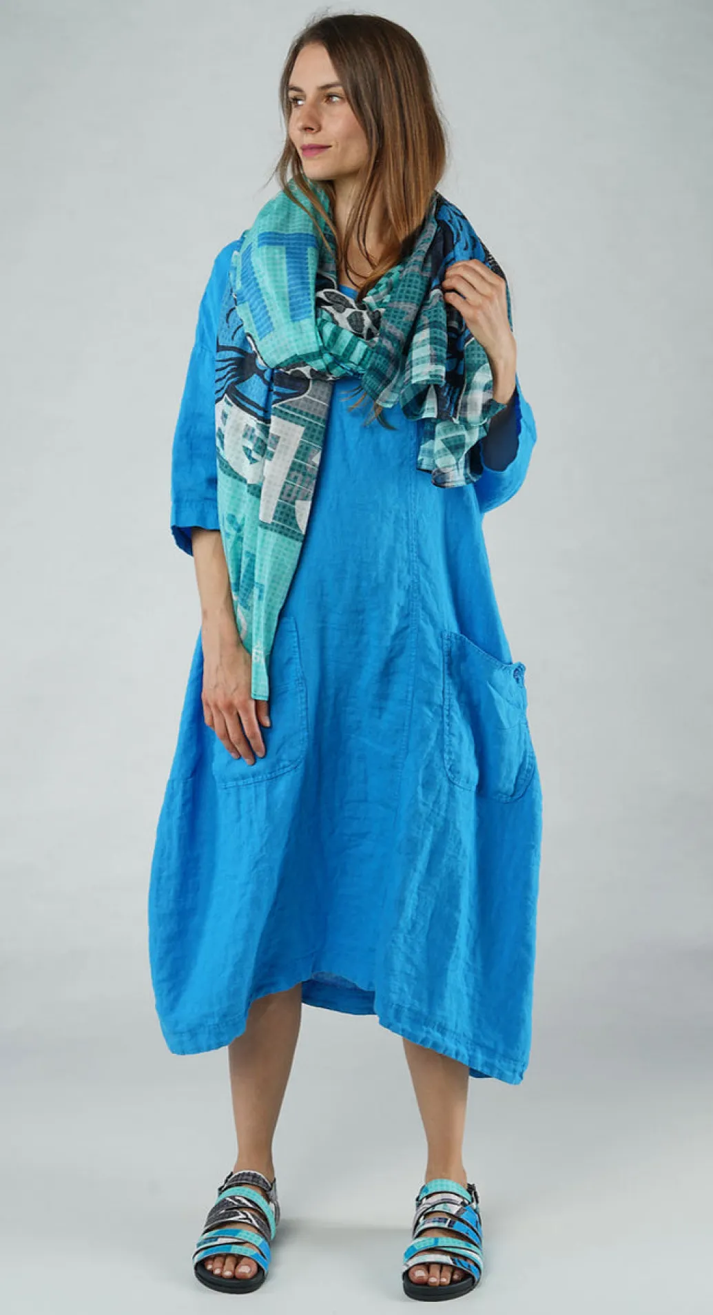 PRE-ORDER - Lightweight Cotton Scarf in Navy Print (Pictured in Colorful)