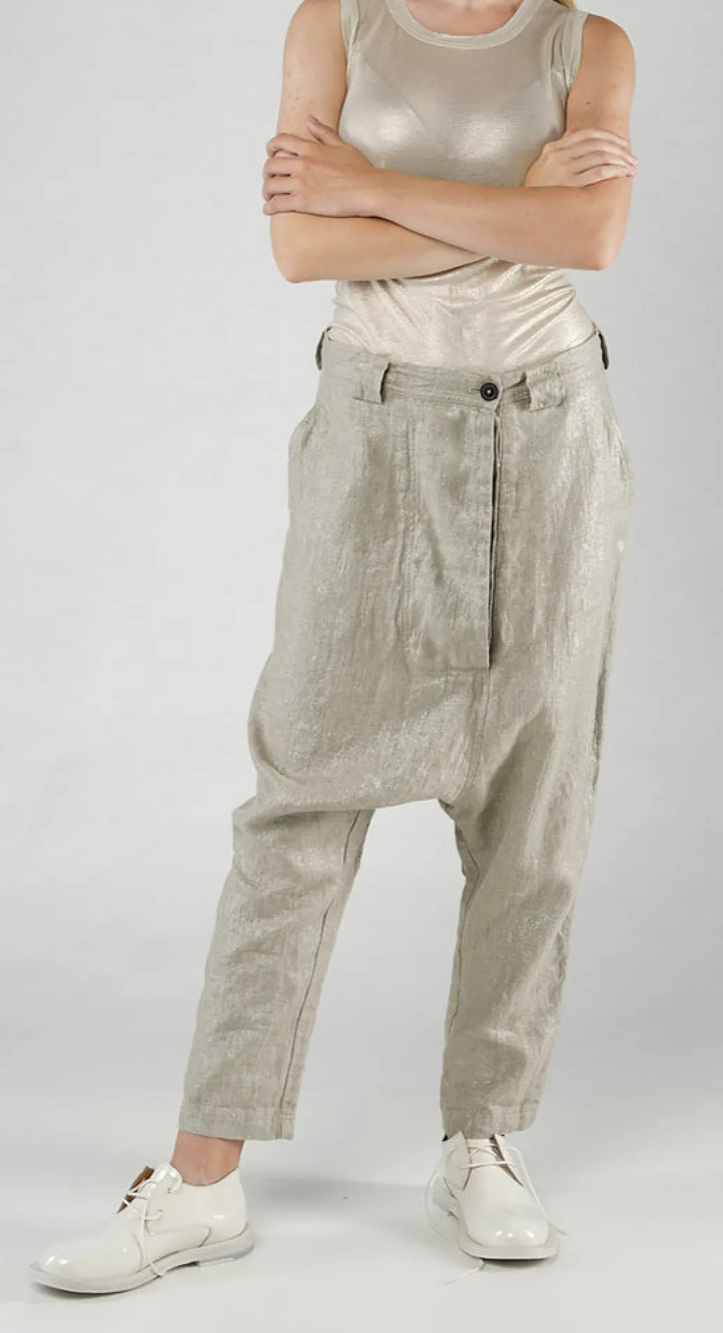 PRE-ORDER - Linen Drop Crotch Trousers in Dust Sparkle