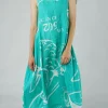 PRE-ORDER - Linen Tulip Hem Dress in Grey Print (Pictured in Aqua Print)