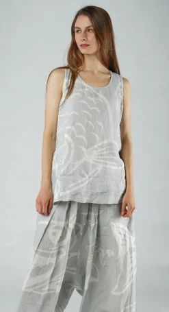 PRE-ORDER - Linen Vest Top in Grey Print