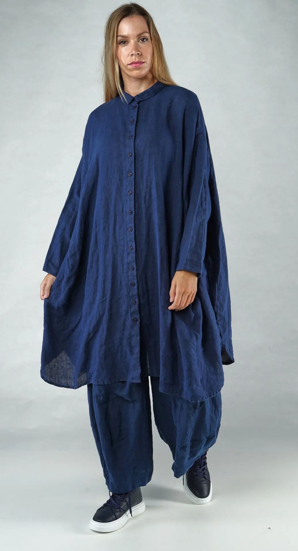 PRE-ORDER - Oversized Linen Shirt Dress in Grey (Pictured in Navy)