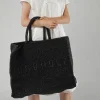 PRE-ORDER -  Oversized Raffia Tote Bag in Black