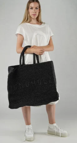 PRE-ORDER -  Oversized Raffia Tote Bag in Black