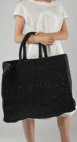 PRE-ORDER -  Oversized Raffia Tote Bag in Black