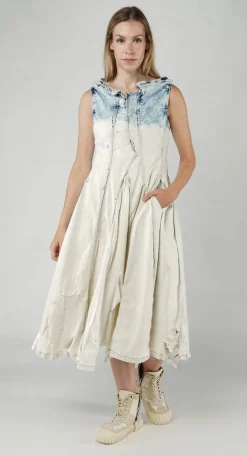 PRE-ORDER - Panelled Denim Dress in Mandarine Dye (Pictured in Bleachwash)