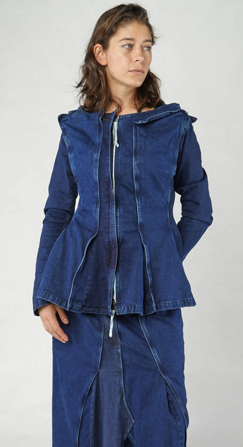 PRE-ORDER - Panelled Denim Jacket in Mandarine Dye (Pictured in Stonewash)
