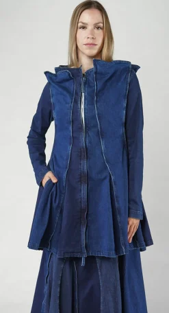 PRE-ORDER - Panelled Denim Coat in Mandarine Dye (Pictured in Stonewash)