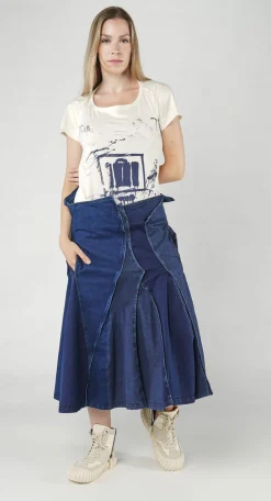 PRE-ORDER - Panelled Denim Skirt in Mandarine Dye (Pictured in Stonewash)