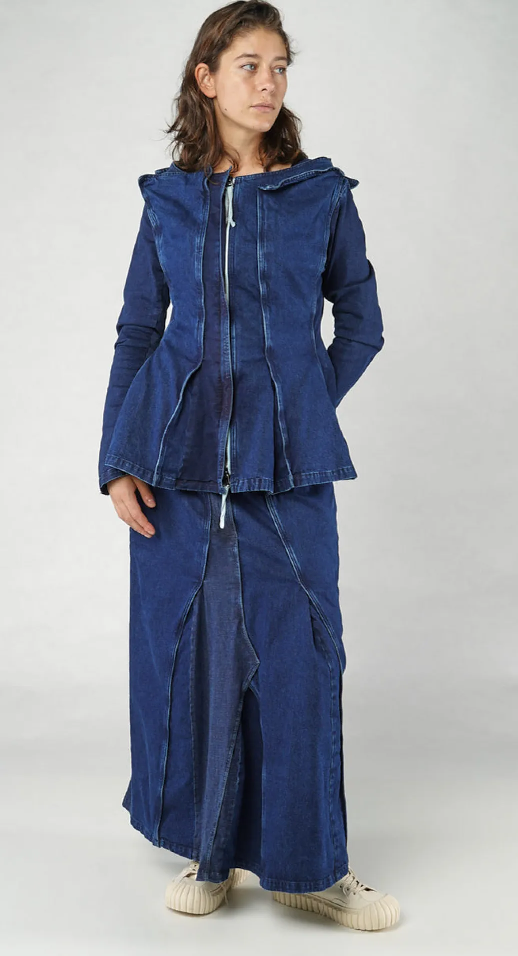 PRE-ORDER - Panelled Denim Jacket in Mandarine Dye (Pictured in Stonewash)