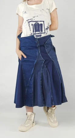 PRE-ORDER - Panelled Denim Skirt in Mandarine Dye (Pictured in Stonewash)