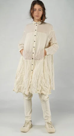 PRE-ORDER - Sheer Crinkled Shirt Dress in Semi Bleach Paper (Pictured in Greige Paper)