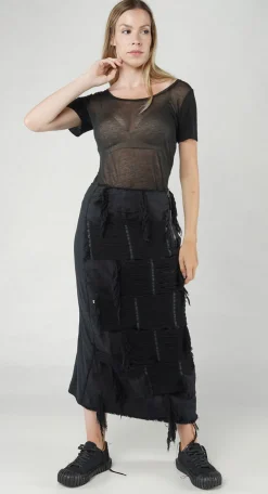 PRE-ORDER - Shredded Front Skirt in Ocean (Pictured in Black)