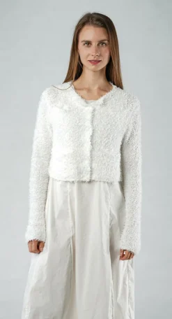 PRE-ORDER - Textured Cropped Cardigan in Offwhite