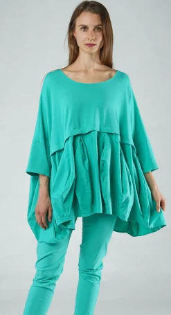 PRE-ORDER - Top with Tulip Peplum Hem in Black (Pictured in Aqua)