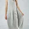 PRE-ORDER - Tulip Hem Linen Dress in Offwhite (Pictured in Grey)