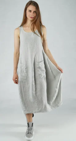 PRE-ORDER - Tulip Hem Linen Dress in Offwhite (Pictured in Grey)
