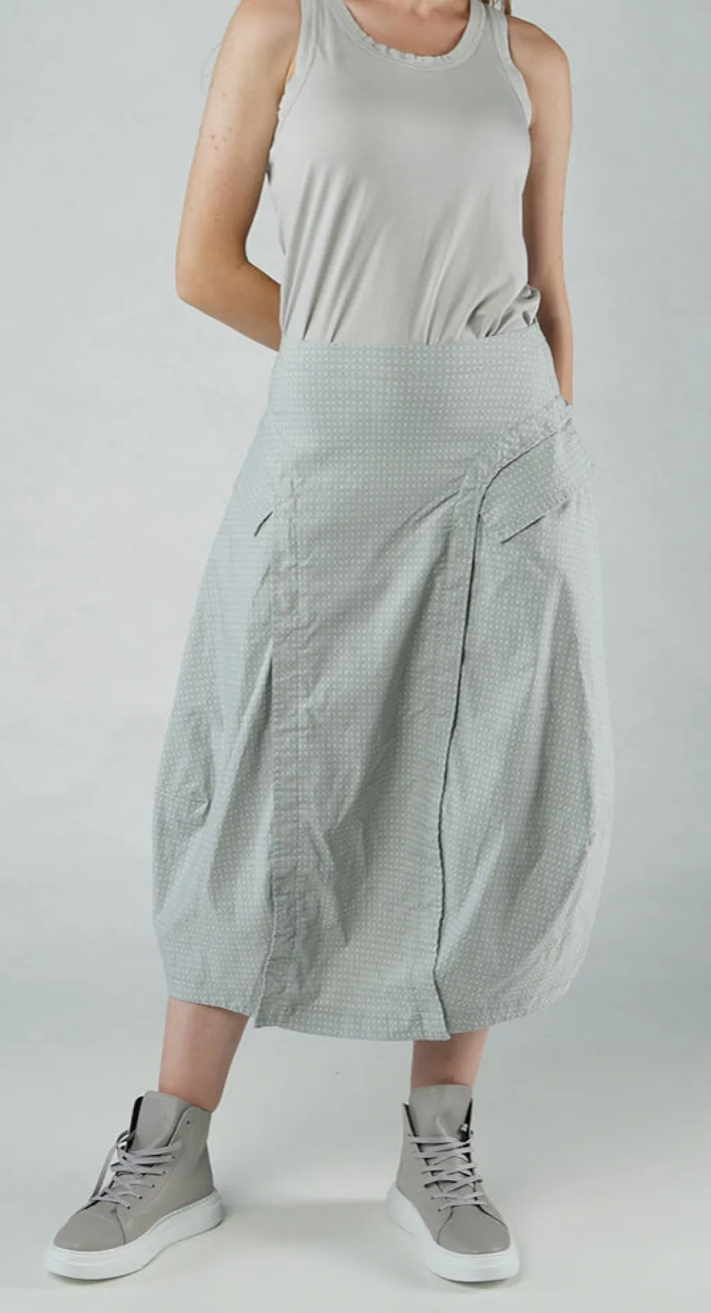 PRE-ORDER - Tulip Skirt with Front Panel in Navy Print (Pictured in Grey Check)