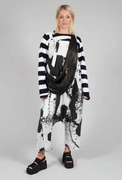 Print Linen Dungarees in Original White