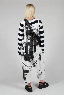 Print Linen Dungarees in Original White