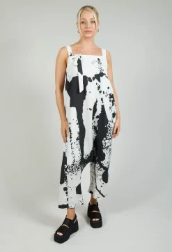 Print Linen Dungarees in Original White
