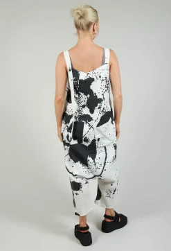 Print Linen Dungarees in Original White
