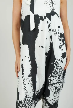 Print Linen Dungarees in Original White