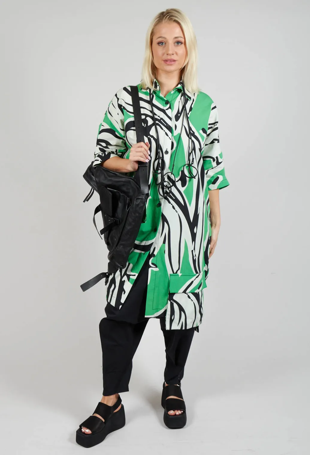 Print Patterned Shirt Dress in Original Green