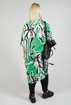 Print Patterned Shirt Dress in Original Green