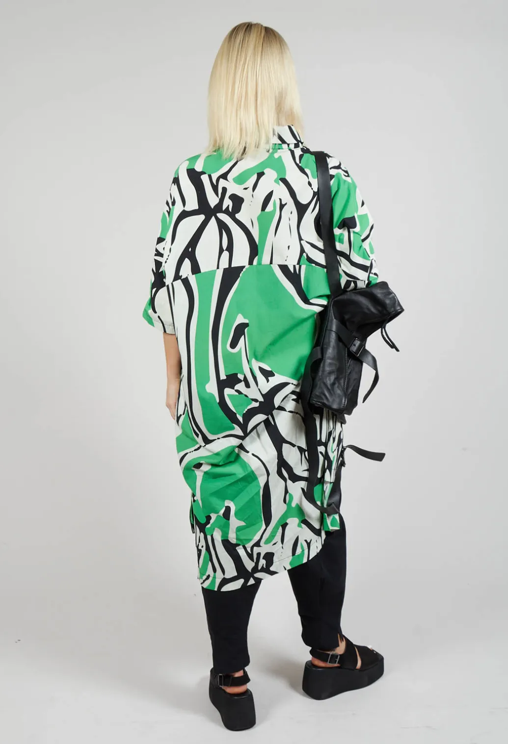 Print Patterned Shirt Dress in Original Green