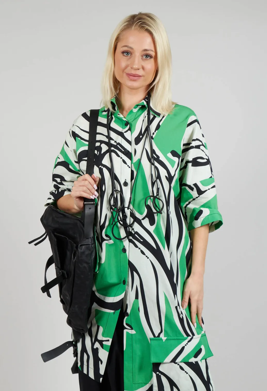 Print Patterned Shirt Dress in Original Green