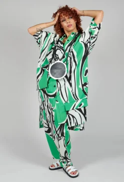 Print Patterned Shirt Dress in Original Green