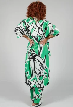 Print Patterned Shirt Dress in Original Green