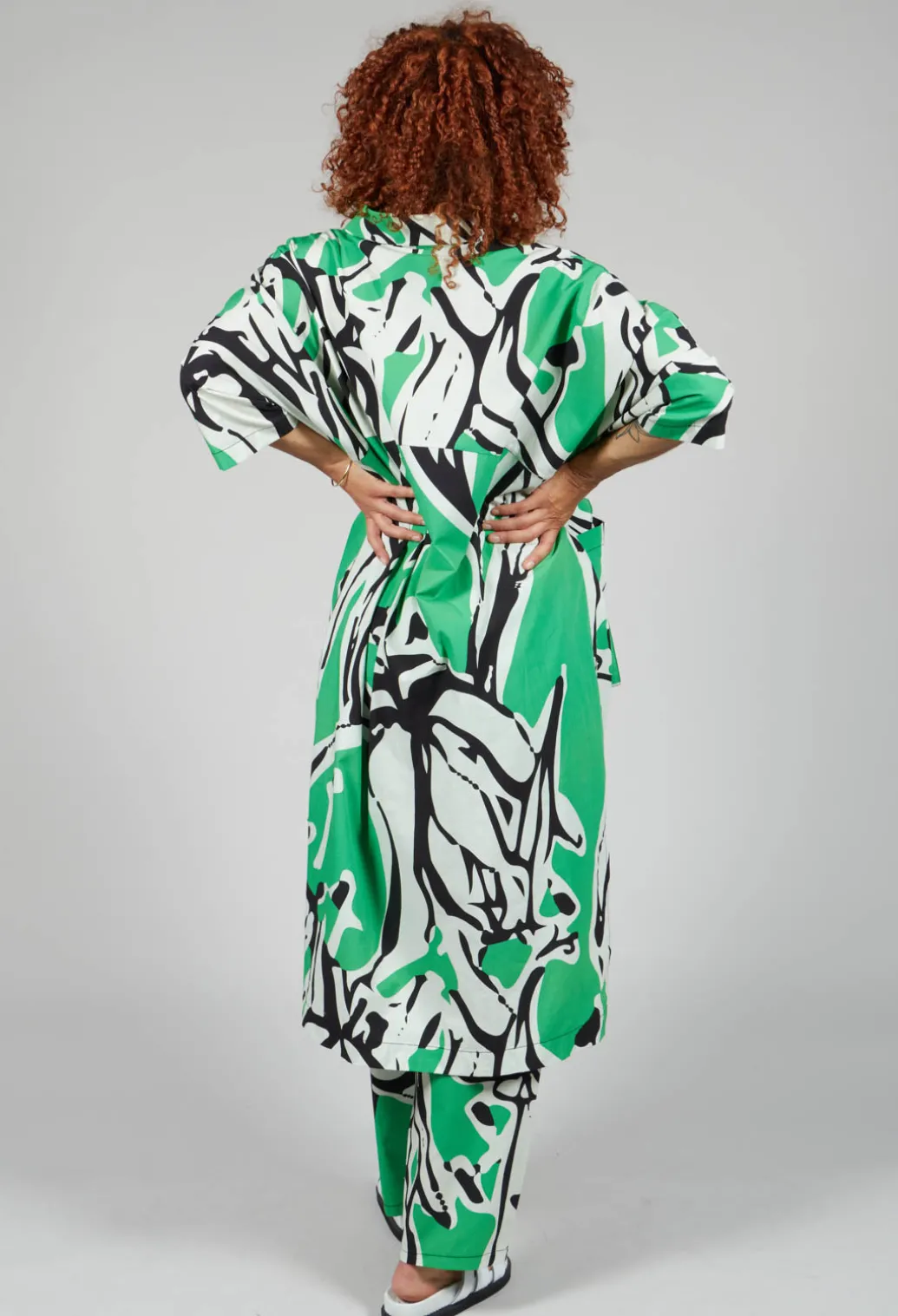 Print Patterned Shirt Dress in Original Green