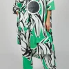 Print Patterned Trousers in Original Green