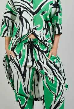 Print Patterned Trousers in Original Green