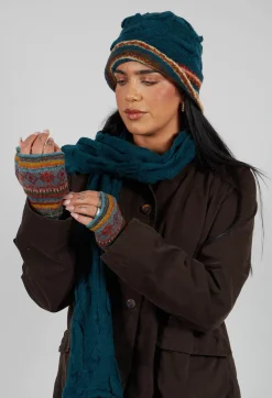 Print Wool Gloves in Turquoise