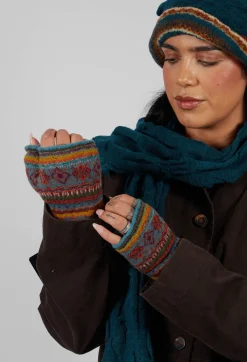 Print Wool Gloves in Turquoise
