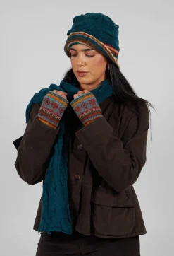 Print Wool Gloves in Turquoise