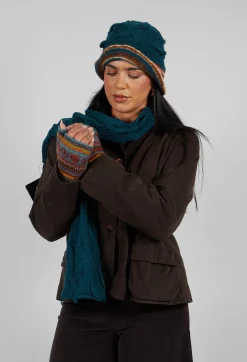 Print Wool Gloves in Turquoise