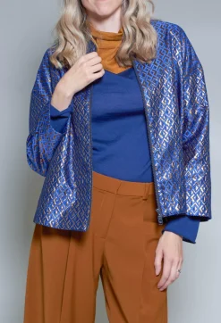 Printed Bomber Jacket in Sapphire