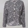 Printed Collarless Cropped Jacket in Charcoal