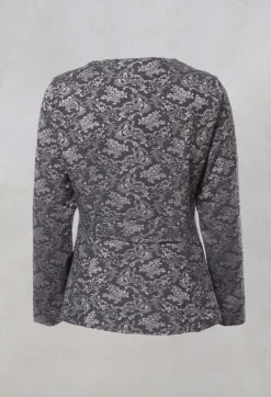 Printed Collarless Cropped Jacket in Charcoal