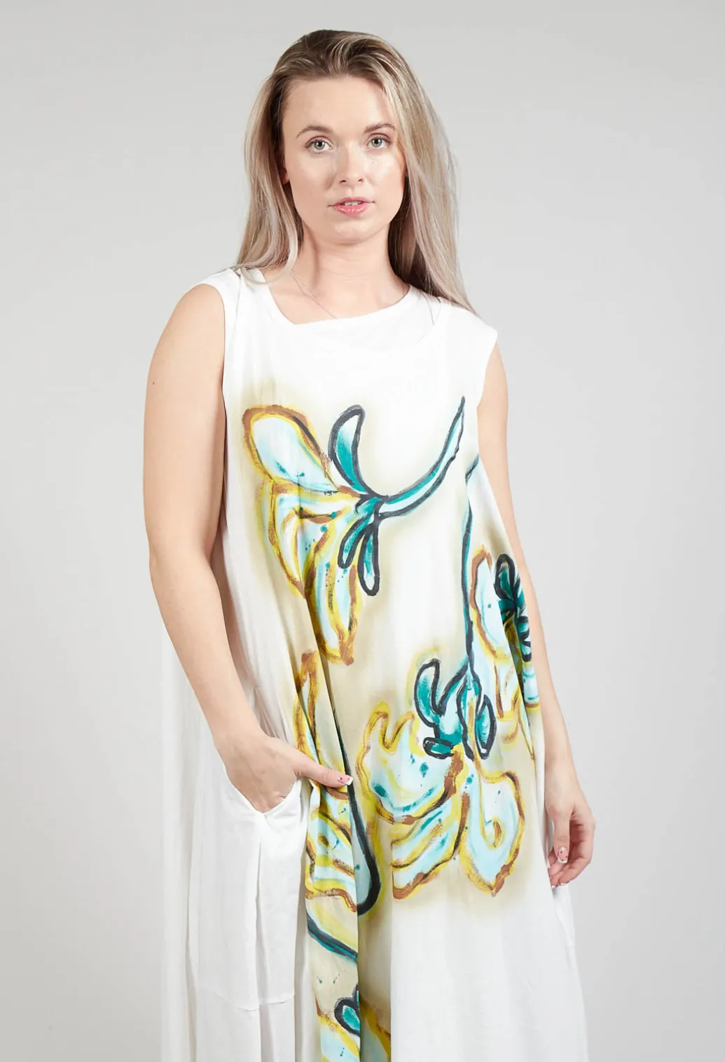 Printed Double Vest Dress in Spec Handpaint