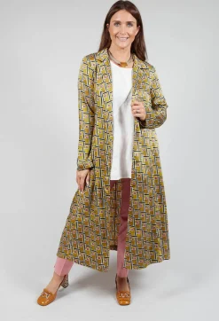 Printed Duster Coat in Senape/Fuxia