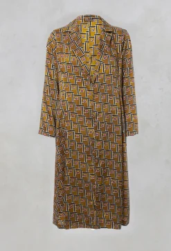 Printed Duster Coat in Senape/Fuxia