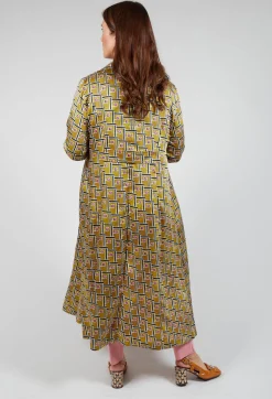 Printed Duster Coat in Senape/Fuxia